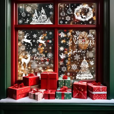 Christmas Window Clings Winter Window Decoration Christmas Reusable Decal Mural Pvc 9 Sheets For Winter Indoor Office Kitchen
