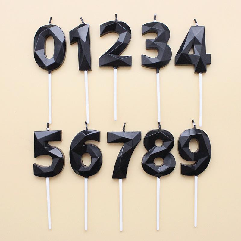 New Birthday Party Cake Decoration Bright Time and Space Black 0-9 Number PVC Boxed Baking Candles