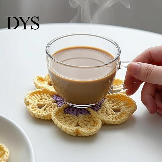 Absorbent Tableware Pads Handmade Crochet Flower Coasters for Drinks, Thermal Insulation Table Mat Cute Desk Decor Accessories Coffee Mugs And