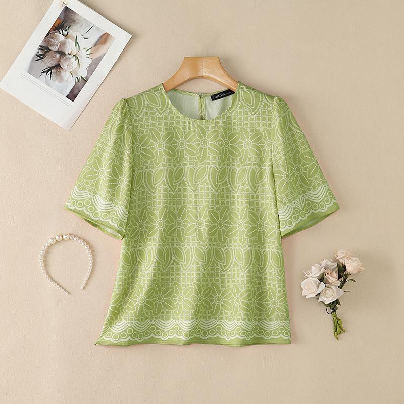 ZANZEA Bluză casual de vară pentru femei, cu imprimeu floral, gât rotund, mâneci scurte