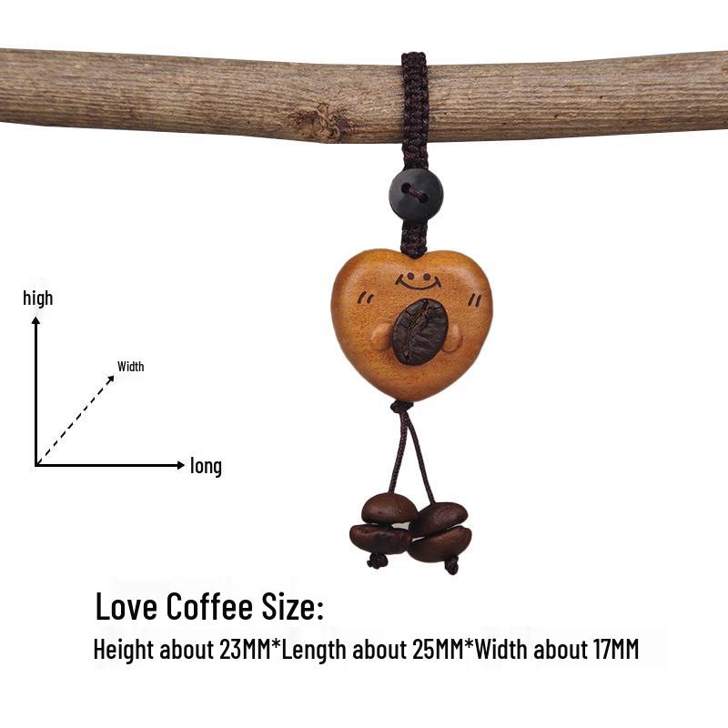Peach Wood Coffee Bean Teddy Bear Heart Handbag Charm Pendant Keychain