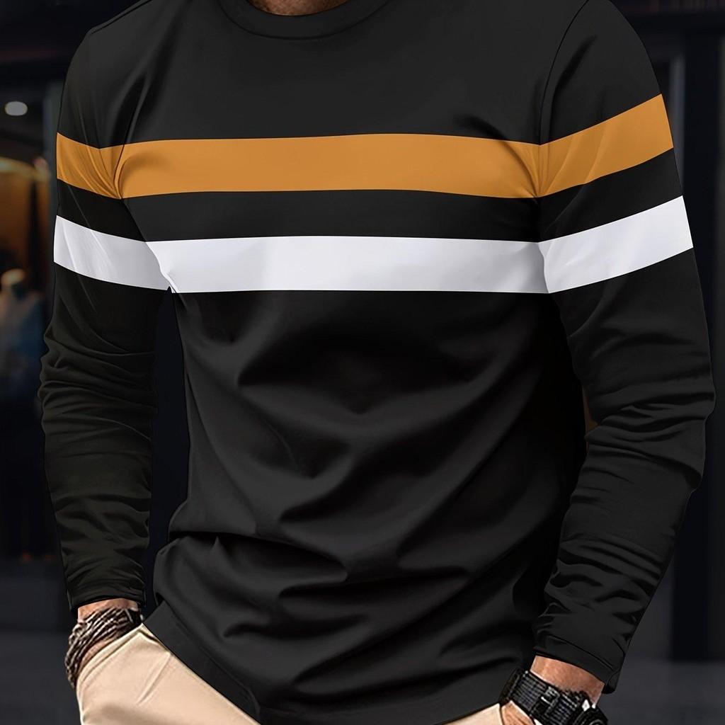 Men's casual long sleeved Henry T-shirt round neck men's fashionable long sleeved shirt