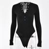2021 Body décontracté une pièce Sexy col en V tricoté Body femmes noir à manches longues boutons barboteuses combinaison pour femmes