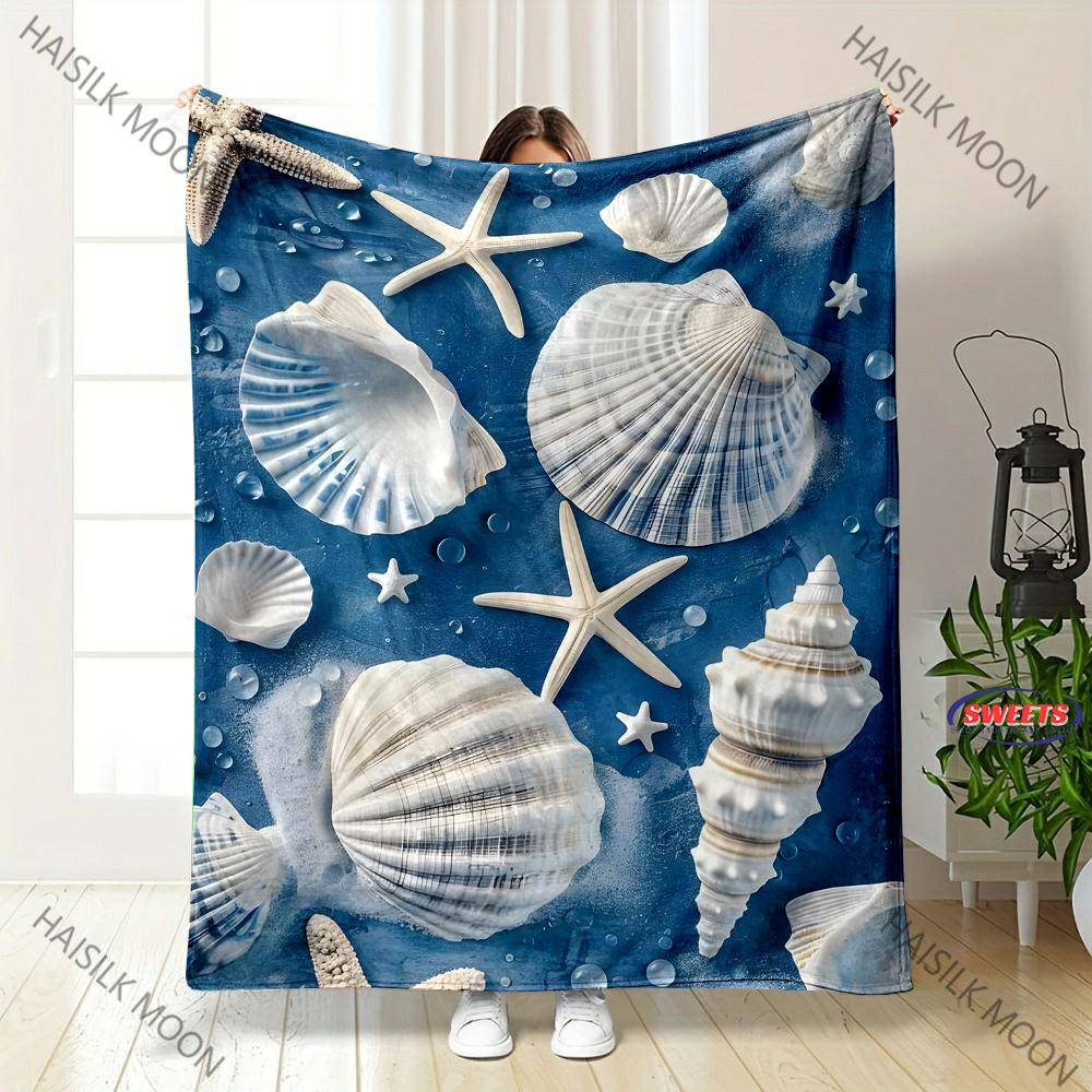 3D Printing Ocean Beach Starfish Theme Blanket Bedroom Sofa Livingroom All Seasons Shawl Blanket Birthday Holiday Gifts for Kids