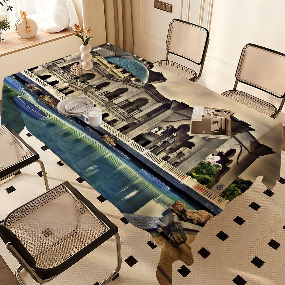 Islamic Mosque Rectangle Tablecloth Table Decor Reusable Waterproof Kitchen Dining Table Cloth Holiday Party Decoration