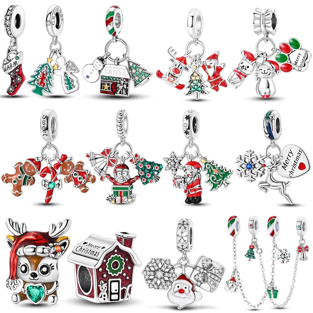 Newest Merry Christmas Charms Beads Copper Santa Claus Pendants Fit Original Bangle Bracelet Diy Jewelry Gift