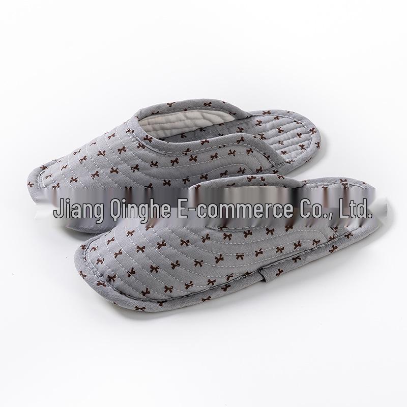 Silent Pure Cotton Closed-Toe Slippers: Washable, Four Seasons, Slip-Resistant Cloth Bottom for Couples