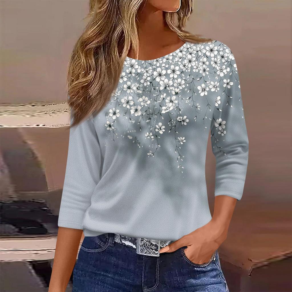 Damen T-Shirt Print 3/4 Ärmel Alltagsmode Wochenende Basic Rundhals Normales Oberteil