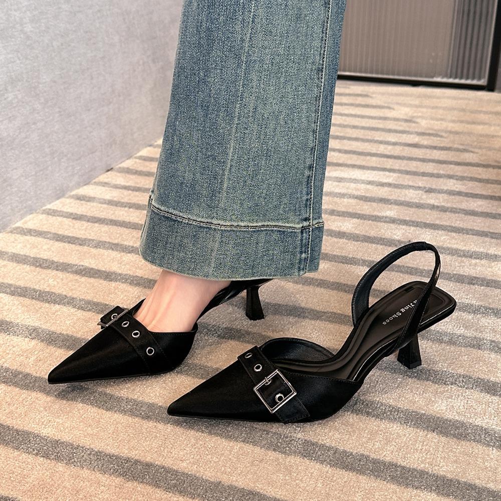 High-heeled Sandals for Women's Summer Belt Buckle Bag Head Pumps Womens New One-word Strap Stiletto Pointed High Heels Women