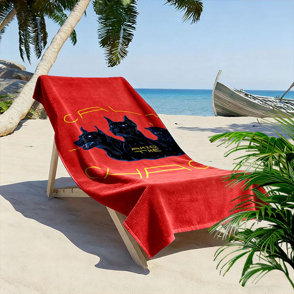 Calm Amid the Chaos Dogs Design Beach Towel Quick-drying for Travel Outdoor Sports Jogging Beach and Swimming