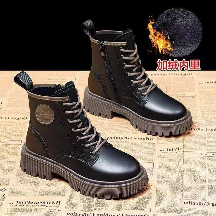 Wear thin short cotton boots 2025 autumn and winter new Martin boots women's velvet warm thickened British wind locomotive boots