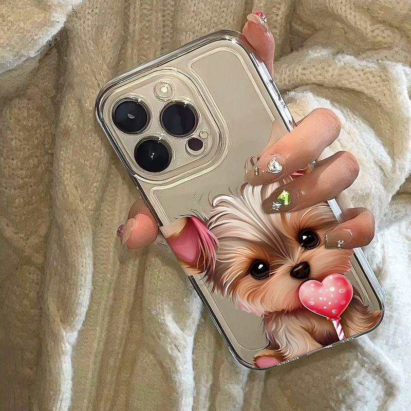 Valentine Yorkie Puppy Phone Case For iPhone 17 Air 16E 16 15 14 11 Pro Max Plus 13 12 Mini 8 7 X Transparent Shockproof Cover