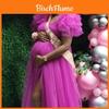 Maternity Long Dress With Ruffle Hem Vneck Short Sleeve Spandex For Beach Summer