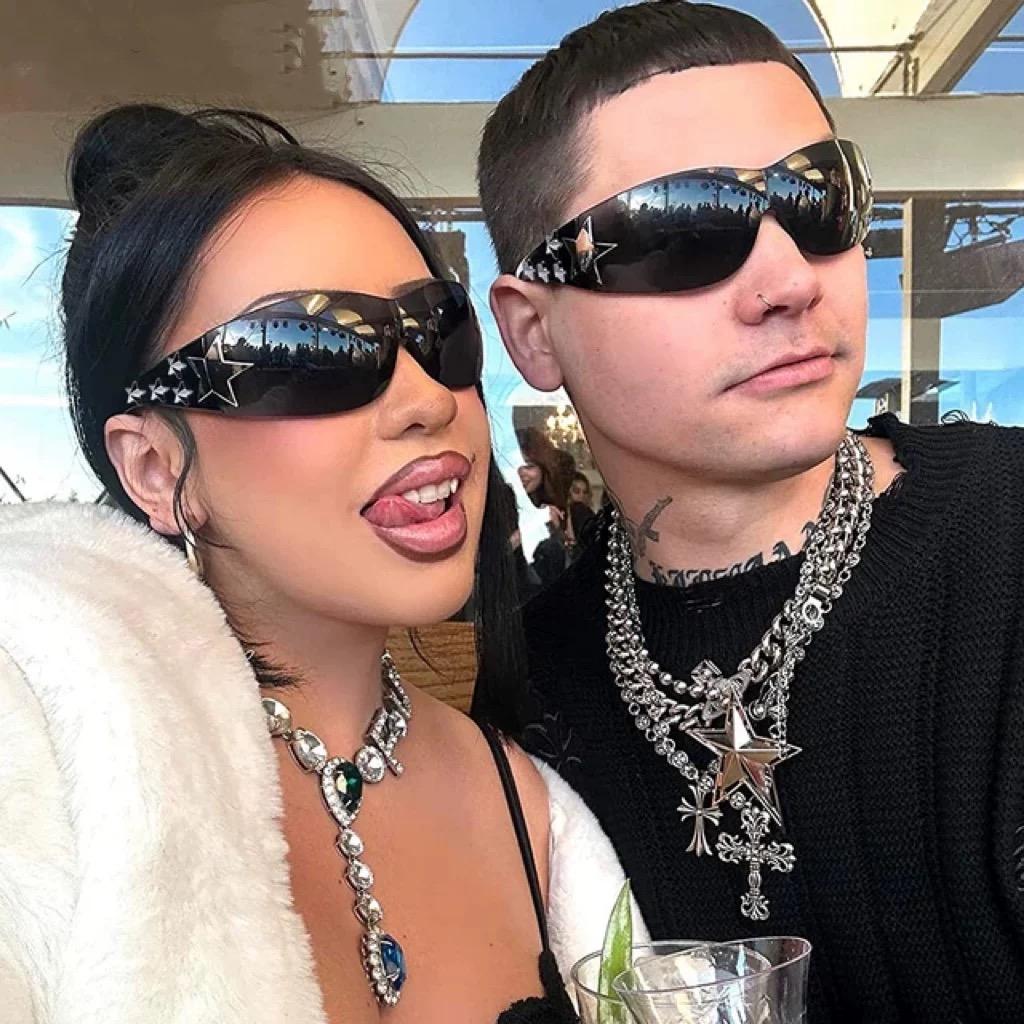 Y2K Rimless Sunglasses Luxury Brand Designer Vintage Pentagram Sun Glasses Punk Hip Hop Pink Sexy Ladies