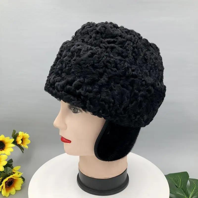 Gorro de Neve para Homem Inverno Quente Lã de Ovelha Natural Chapéus Bomber Chapéus de Pele para Exterior