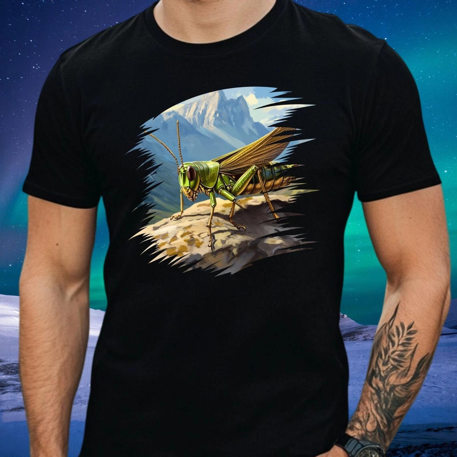 T-Shirt Herren Grashüpfer auf dem Berg Motiv Baumwolle Größe XS bis 5XL L