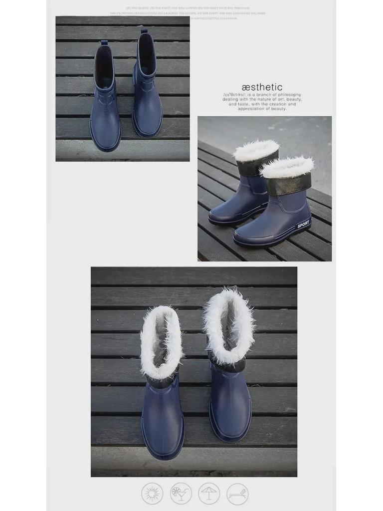 Herren Rutschfeste Wasserdichte Gummistiefel - Modische Mid-Tube Stiefel für Angeln, Küche und Arbeit mit Samtfutter