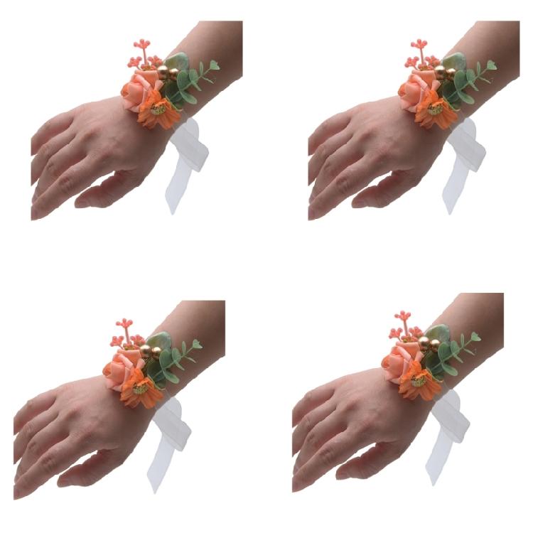 4 Pezzi Corsage da Polso Rosa Corsage Floreale Sposa Braccialetto Decorazioni per Mano per Sposa, Damigella d'Onore, Feste di Ballo, Cerimonia