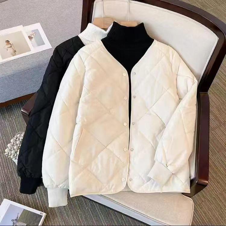 Short Diamond-Quilted Cotton Coat Women's Autumn Winter Lightweight Versatile Loose Padded Jacket
