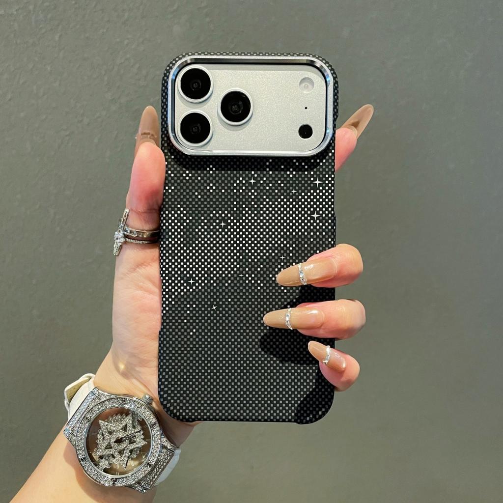 Carbon Fiber Kevlar Texture Magnetic Phone Case For iPhone 17 Air 16 15 14 Pro Max Metal Camera Frame Hard Plastic Cover