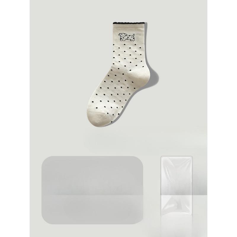 Ladies Summer Stripe Lovely Embroidery Deodorant Sweat Absorber Boneless Breathable Mid Tube Cotton Socks