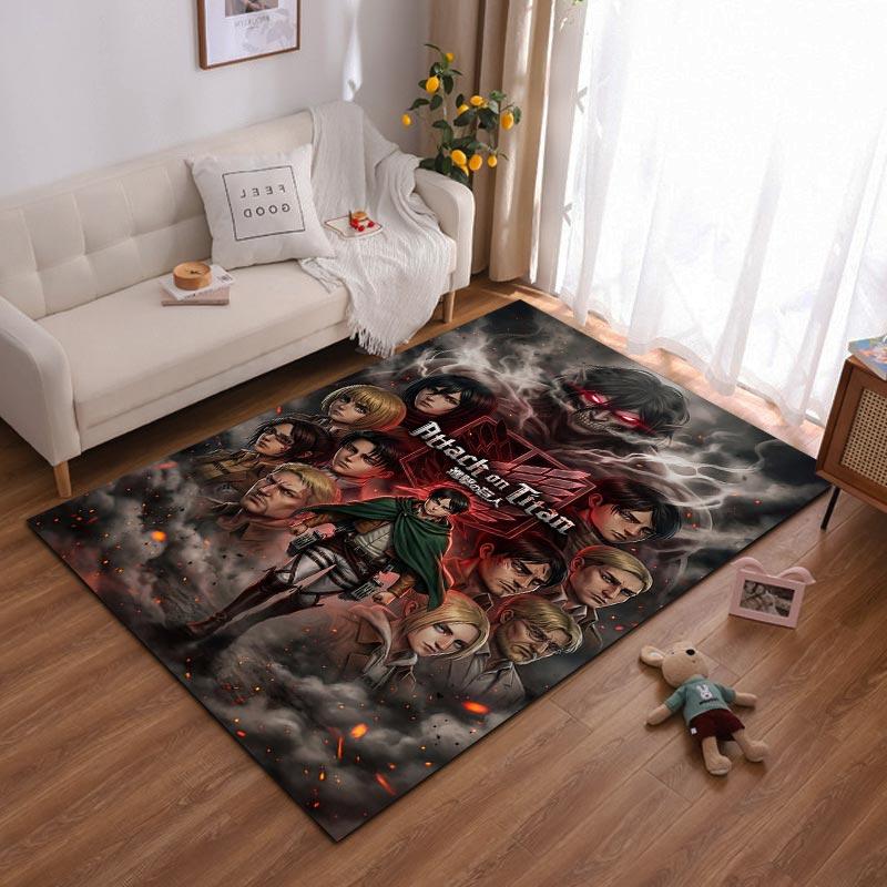 "Attack On Titan Anime Carpet Red Smoke Design for Living Room" Suitable for Use As an Anti-slip for Living Room Bedroom Sofas