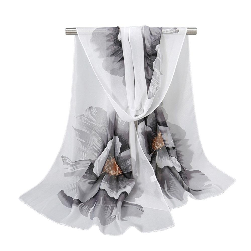 Floral Print Sunscreen Shawl Long Shawl Silk Elegant Chiffon Scarf  Women's Fashion