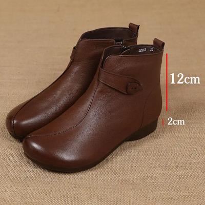 Autumn Daily Outside Trekking Shoes for Women's Ankle Boots Solid Black Brown Leather Moccasins Casual Boot Shoes