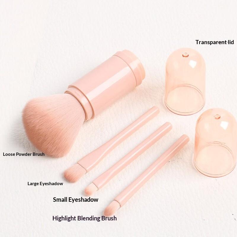 Set di Pennelli da Trucco da Viaggio 4 in 1 Pennello Kabuki Retrattile e 3 Pennelli Piccoli per Occhi con Setole Morbide Piccolo Portatile per Ritocchi