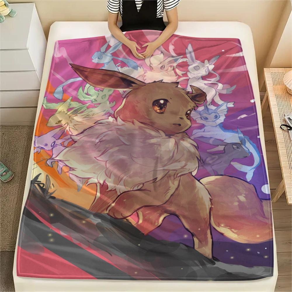 Coperta di Flanella con Fantasia Pokémon Eevee, Alta Qualità, Confortevole per Tutte le Stagioni, Decorazione per la Casa, Calore e Comfort, Perfetta per Regali.