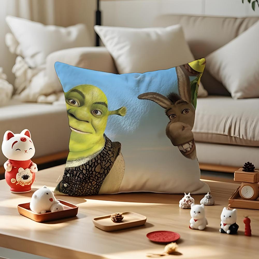 Cartoon S-Shreks Cute Funny Cushion Cover Silky Short Plush With Invisible Zipper Dustproof Sofa Pillow Cover For Home Decor