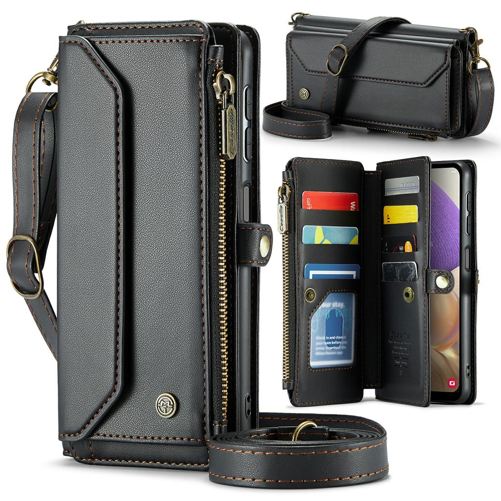 For Samsung Galaxy A32 5G/M32 5G Leather Case CASEME C36 Zipper Multiple Card Slots Phone Cover with Straps
