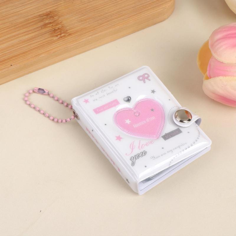Mini Cute Heart Photocard Album 32 Pockets Portable Clear Kpop Card Holder for Idol Collectibles Travel Souvenir Gift