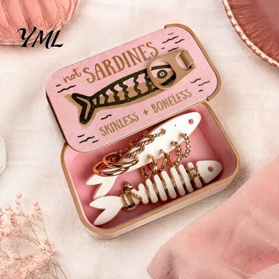 Kompakte Schmuck-Reisebox mit Fischgräten-Aufbewahrungsbügel, Tragbare Sardinendose, Leicht für Box, Behälter und Pendeln, Lustiges Design, Organizer