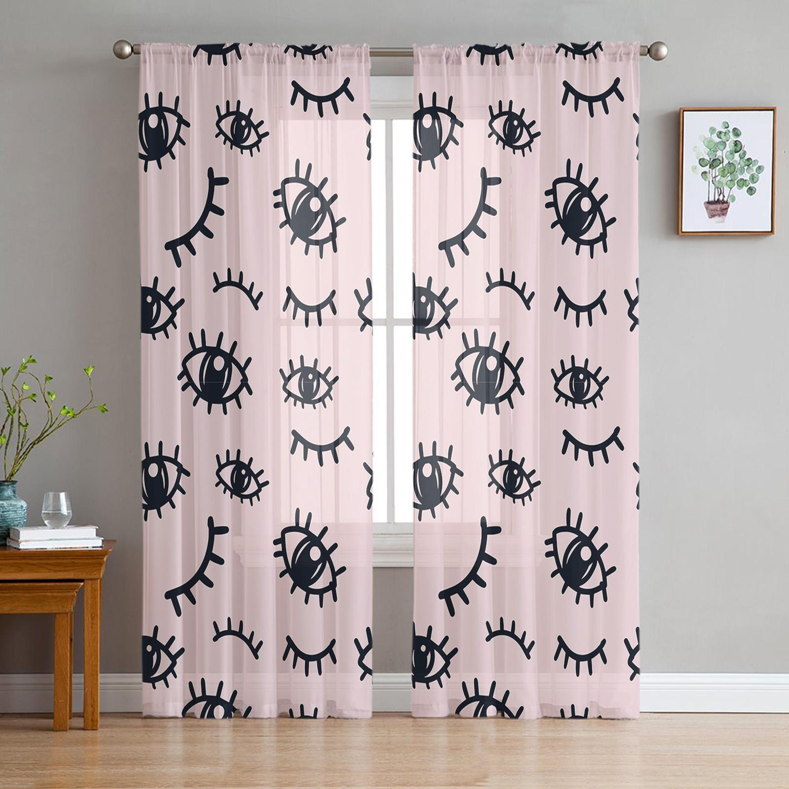 

Eyelash Blush Pink Animated Cartoon Eye Transparent Drapes for Living Room Ornamentation Window Panel Drapes Perfect for Kitchen Tulle Sheer Fabric W135 x H115cm x1&Rod Pocket