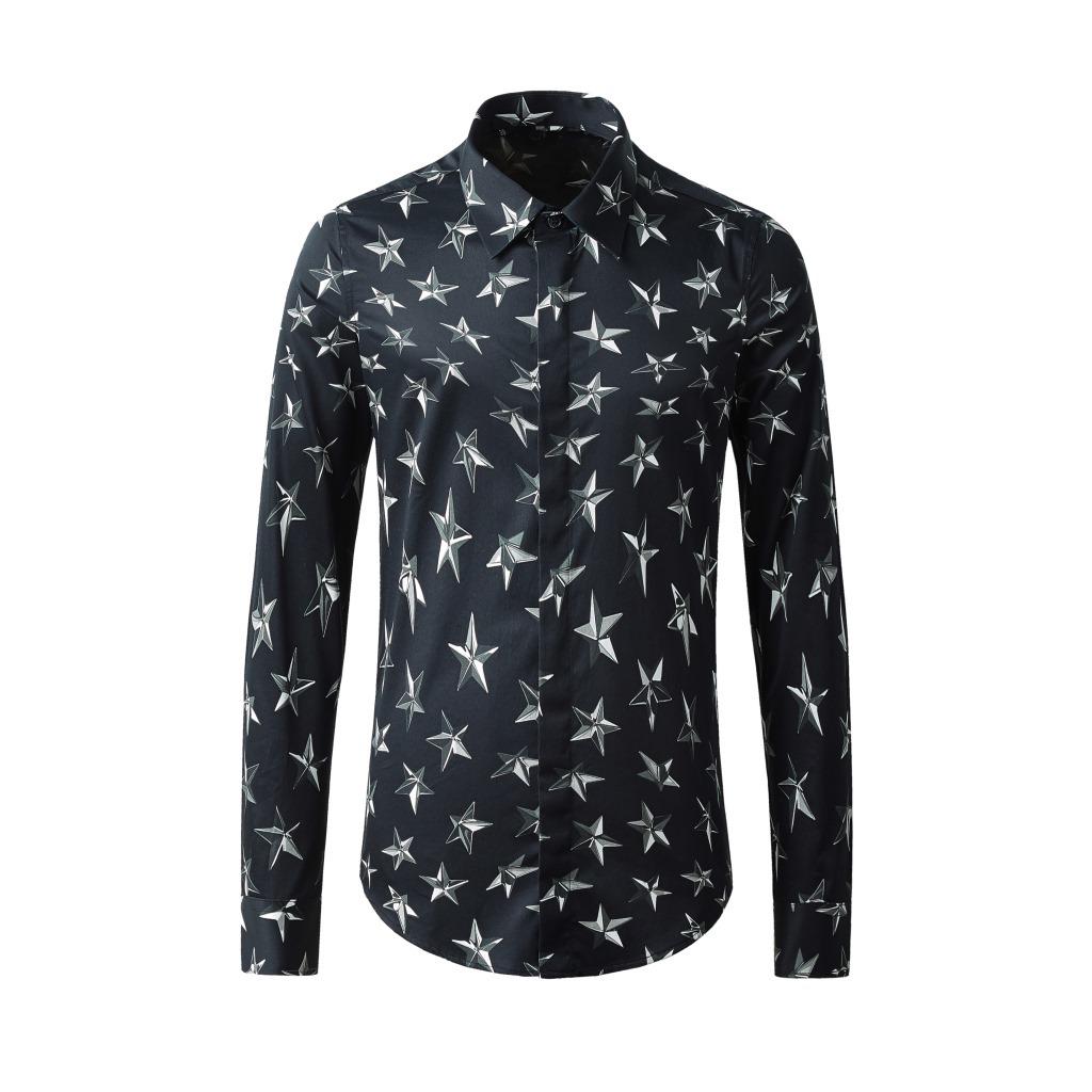 

Мужская рубашка с длинным рукавом премиум-класса с принтом звезд - Стильный европейский и американский дизайн 40 чёрный