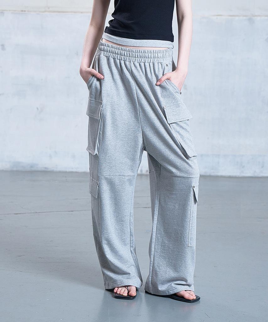 DEINET Utility Cargo Sweat Pants In Melange Gray
