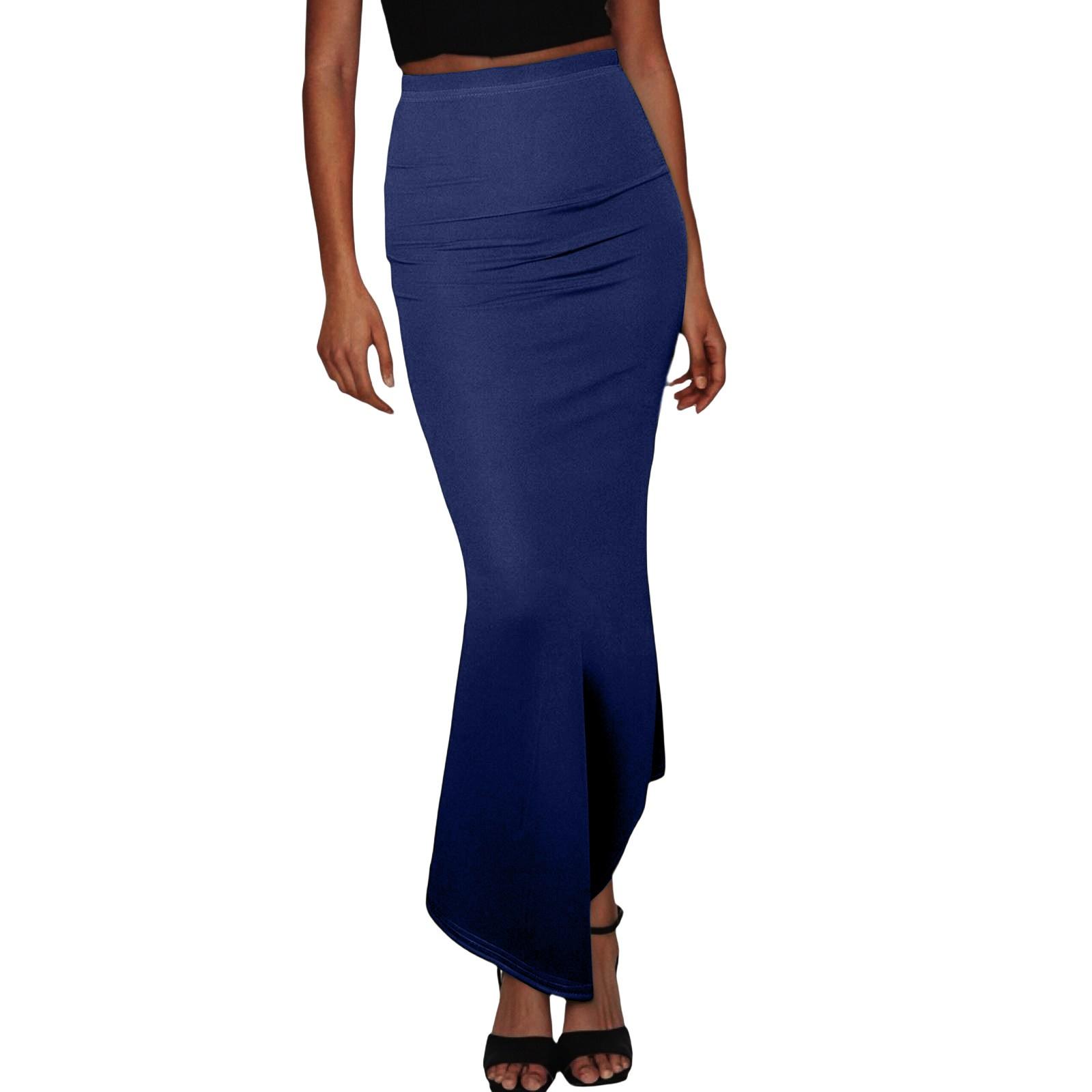 

Жіноча мода Повсякденна Однотонна З високою талією Тонка Міді довжини Спідниця-рибка Половина тіла XL Темно-синій