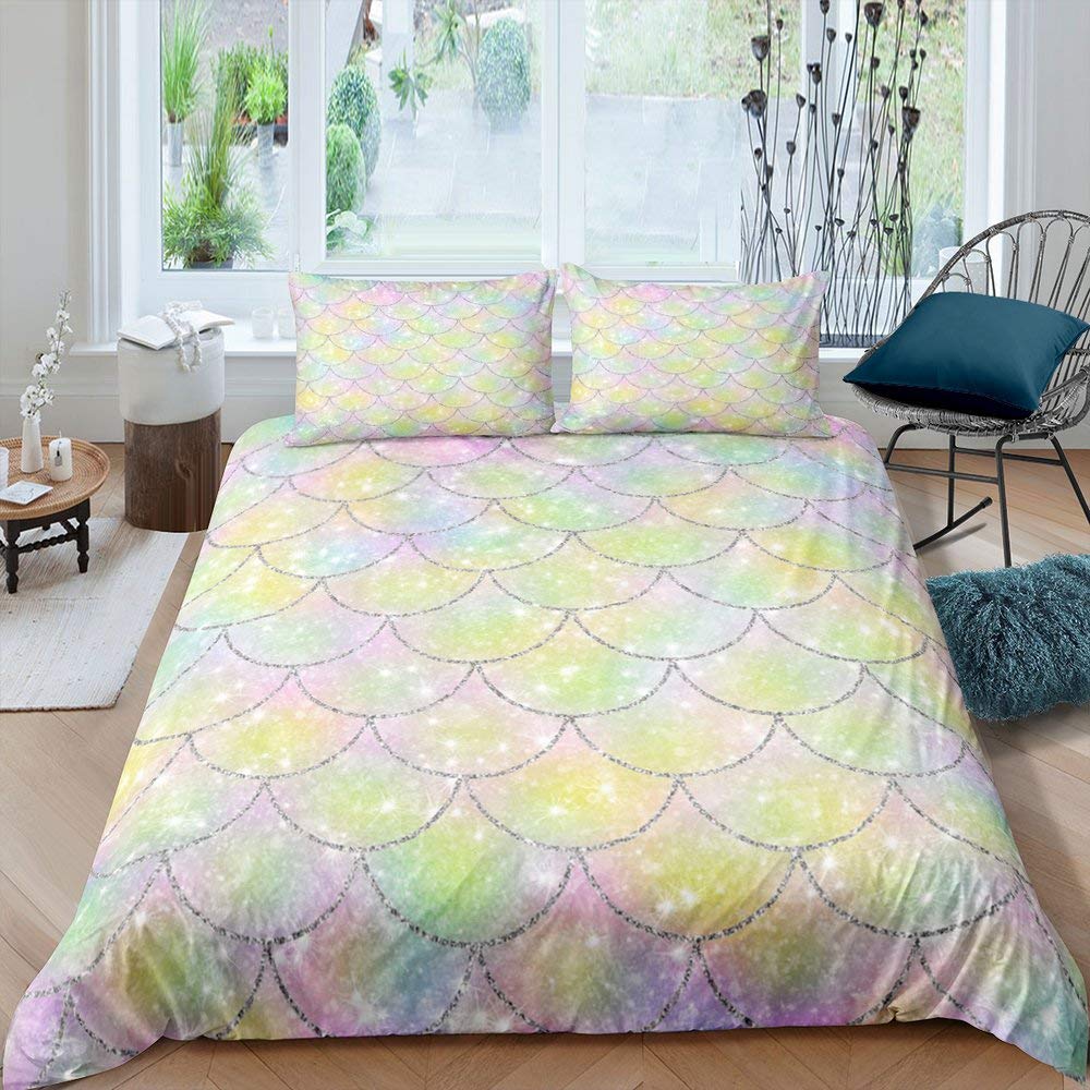 Fish Scales Duvet Cover Set Bedding Set Colorful Mermaid Scale Quilt Cover Pillowcase Queen Size Girls 2/3pcs Comforter Cover
