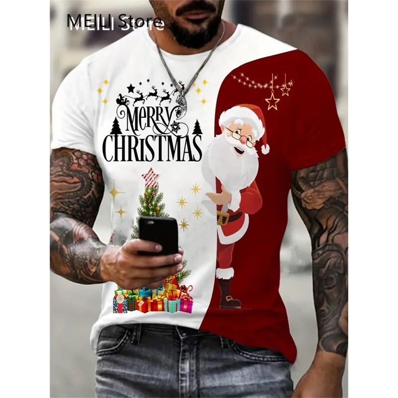 Christmas Men's T Shirt Funny 3D Santa Claus Print T Shirts Casual Pullover Short Sleeve Fashion Shirts Graphic Tees Sweatshirt