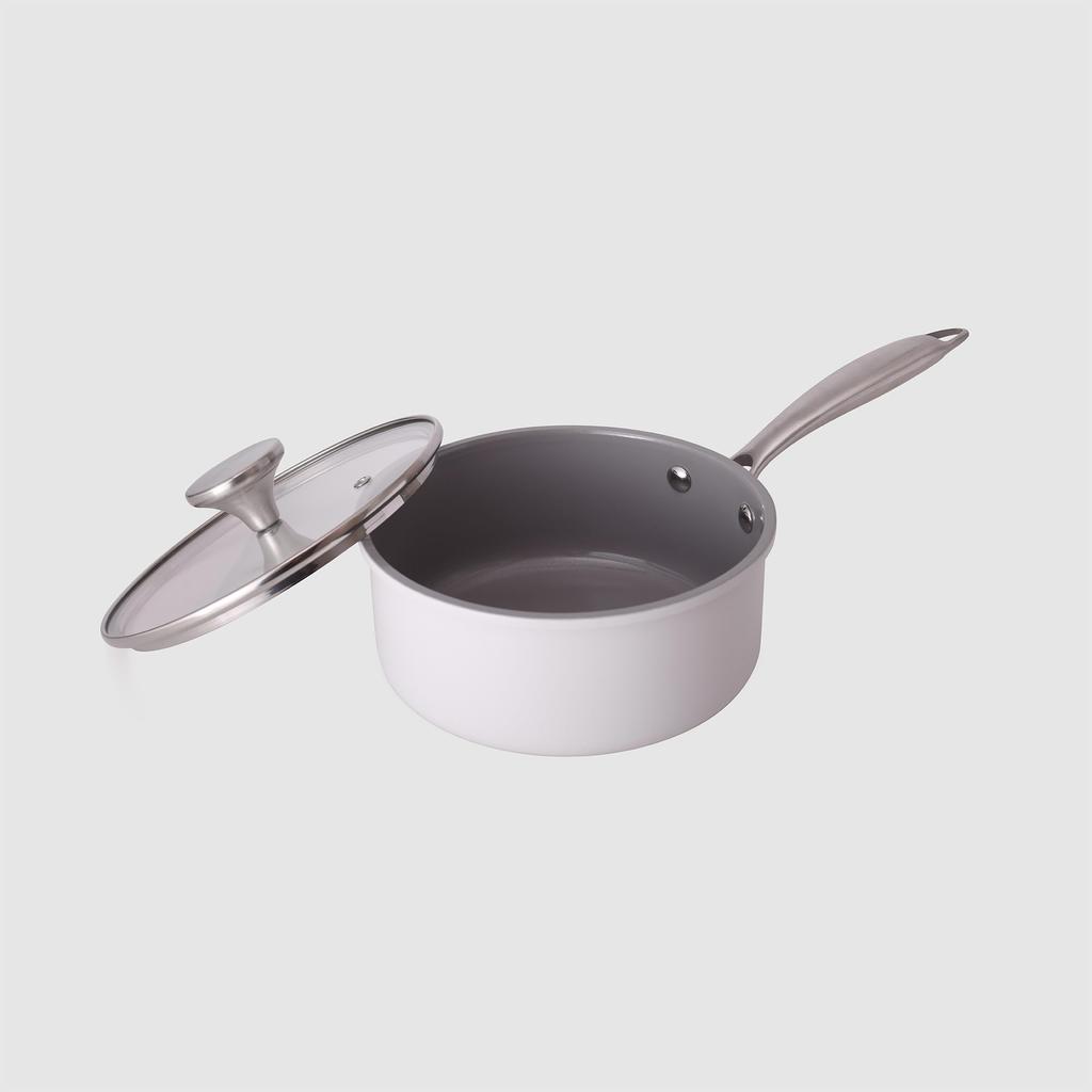 Ginkgoo Imp. 18cm Single-Handle Saucepan, IHGas Compatible, Aluminum, with Glass Lid, Non-Stick, PFOAPFOS Free, Ideal for Single Servings, Japanese