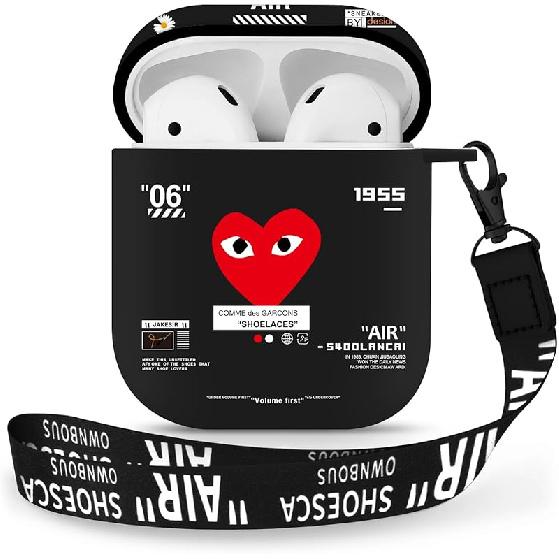 AirPods 1&2 Case Cover with Keychain for Apple AirPods 1st/2nd Generation, Rugged TPU Soft Protective Cover, Black Red