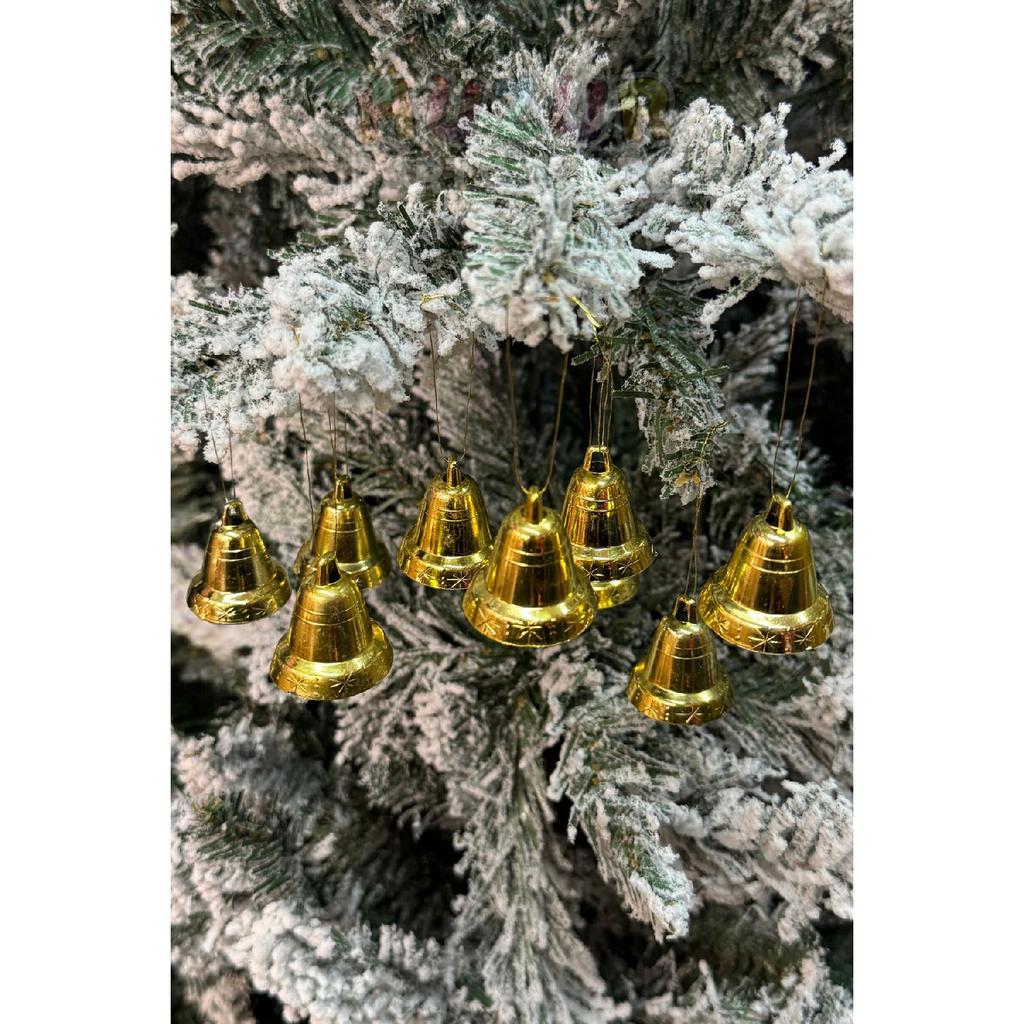 New Year's Pine Tree Bell Ornament Gold String 9pcs 3 Cm New Year Tree Ornament Gold Golden Yellow Color Bell Shiny