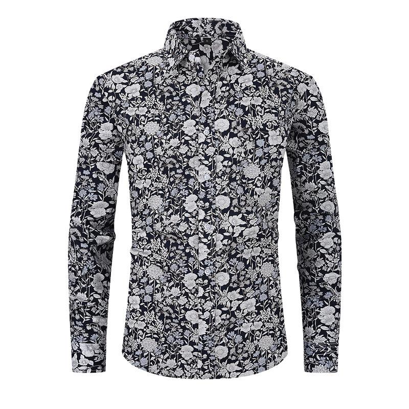 New Printed Shirt for Men in Spring and Summer Lapel Long Sleeve Loose Men's Cardigan Button Splicing Casual Top