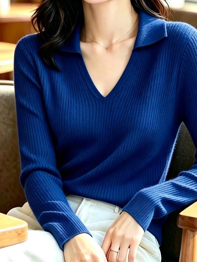 Women's Autumn Winter Polo Collar Knit Sweater Pullover