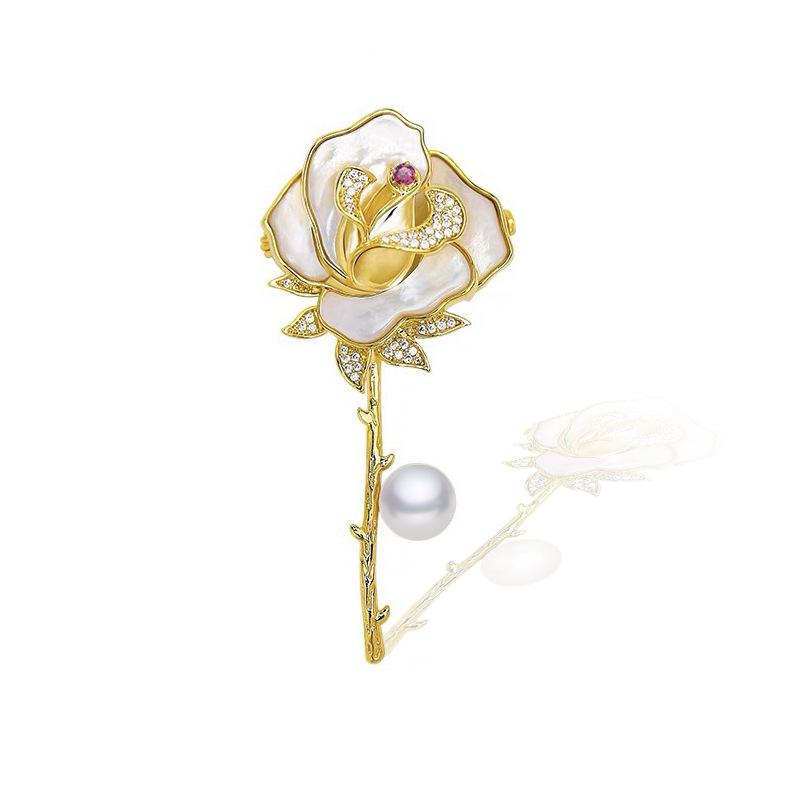 Bo Xin Yun Luxury Pearl Rose Flower Brooch for Women – Elegant Shell Pin Gift