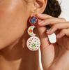 Hot Selling Retro Artistic Unique Design Enamel Love Heart Square Pendant Earrings for Women Fashion Jewelry Accessories Gift