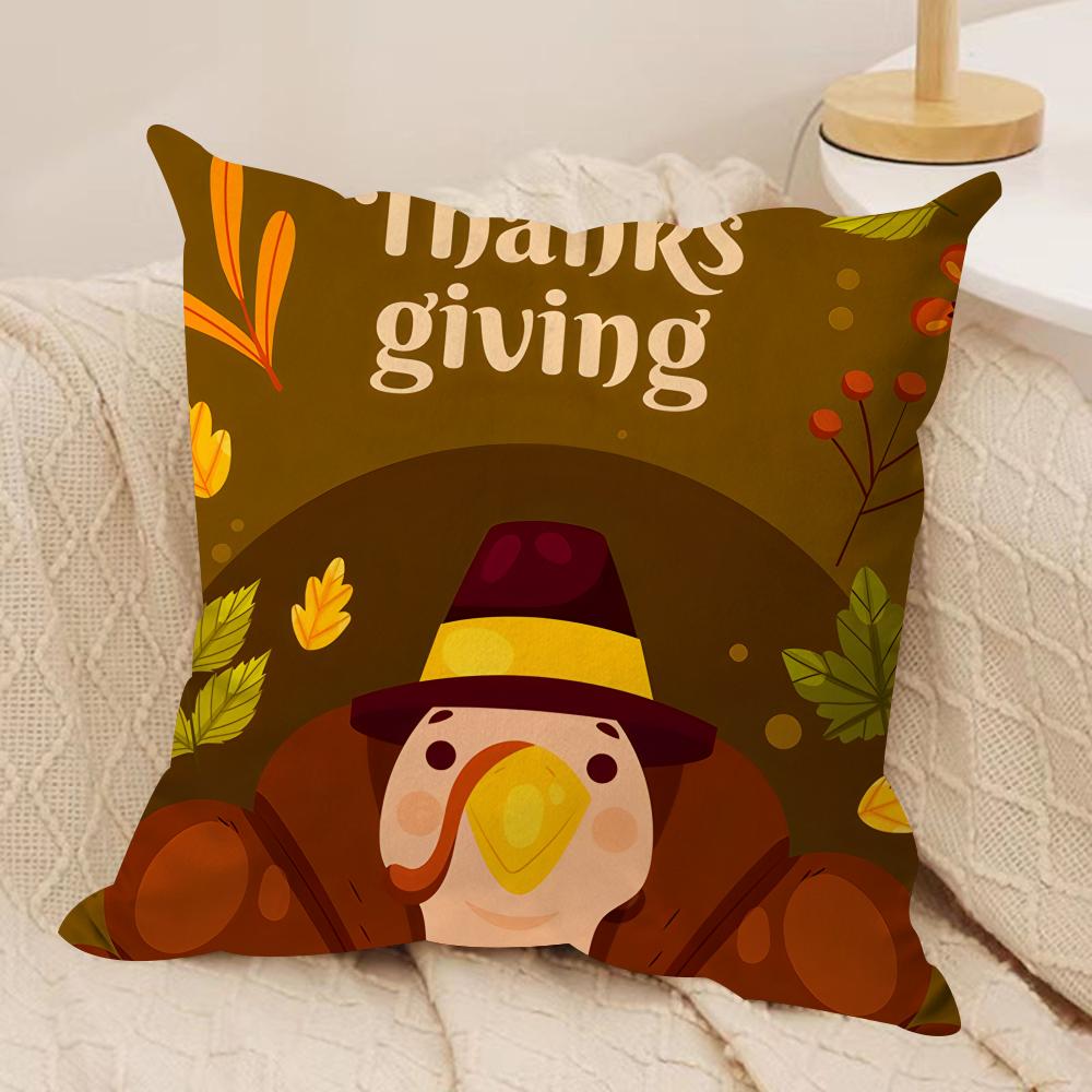 Thanksgiving Day COOL Cushion Cover Silky Short Plush Invisible Zipper Dustproof Sofa Pillow Case For Home Decor