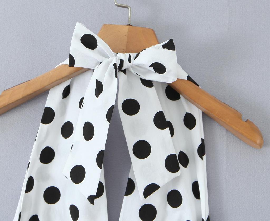 Women's 2025 Autumn/Winter Halter Polka Dot Backless Camisole & High-Waisted A-Line Skirt Set
