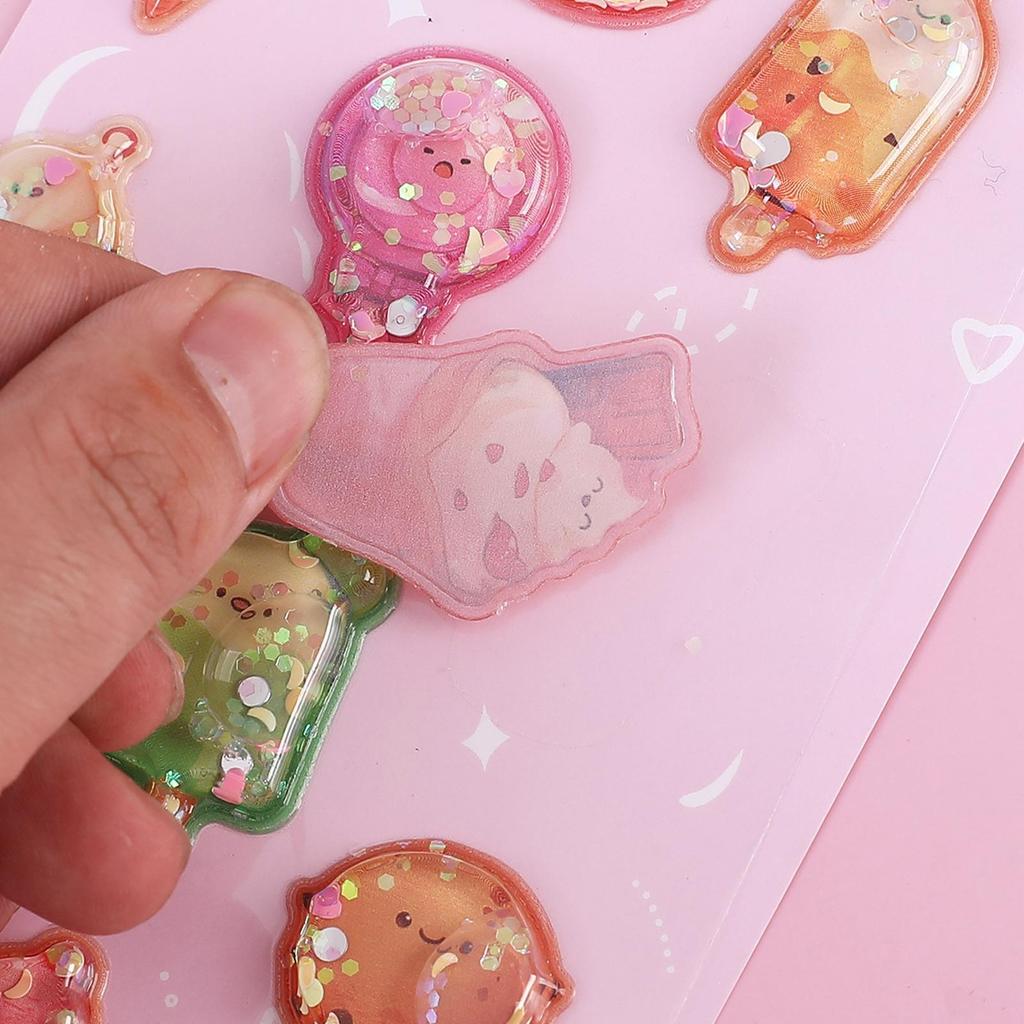 3D Embossed Crystal Children Stickers, Adorable Assorted Decals Cartoon Mini Hamburger Ice Cream Milk Tea 3D Journal Stickers